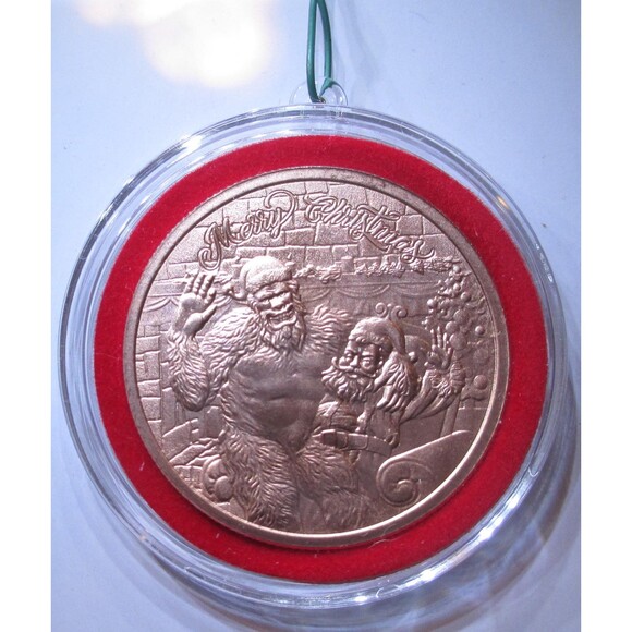 Bigfoot Christmas 1 oz Copper Coin/Pendant (Air Tight Capsule) Ornament, 2025 - Picture 2 of 4
